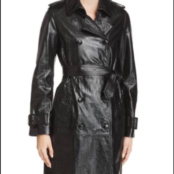 BLACK ELIE TAHARI NATANIA LEATHER TRENCH COAT - MEDIUM - Picture 2 of 5